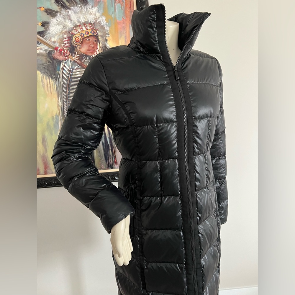 BCBGMaxAzria Long Black Quilted Down & Feather Puffer Coat – Sleek & Polished - Picture 6 of 16